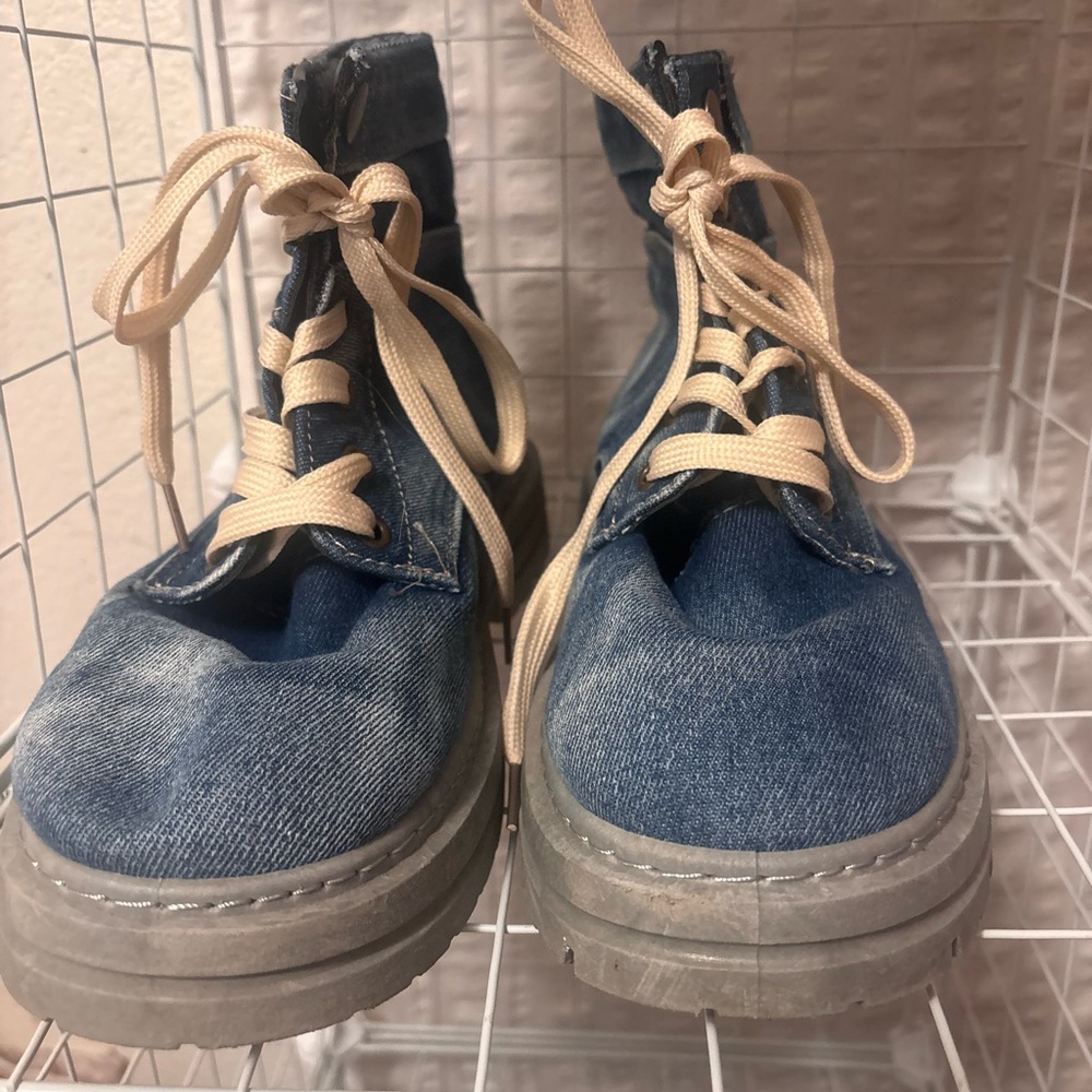 Denim Platform Lace-Up Boots in Blue - Women